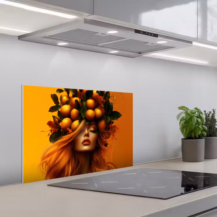 Spatscherm keuken - Vrouw - Citroenen - Bloesem - Geel — 5