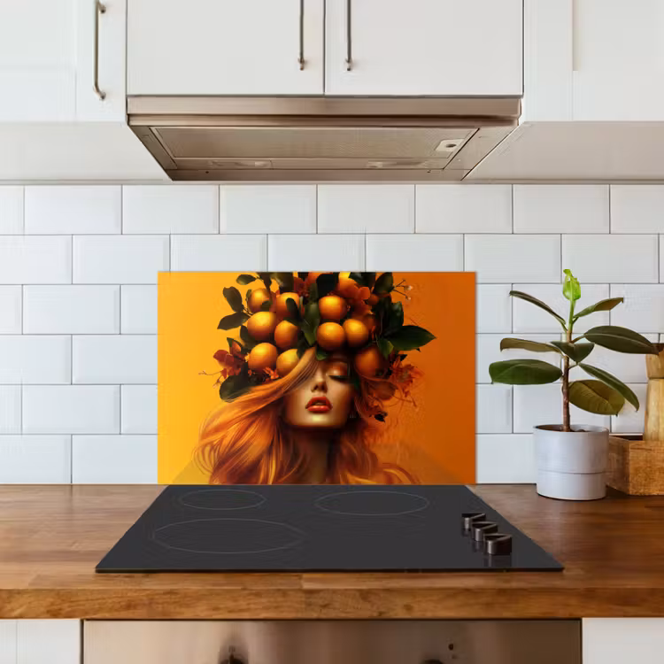 Spatscherm keuken - Vrouw - Citroenen - Bloesem - Geel — 6