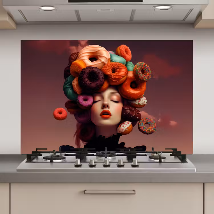 Spatscherm keuken - Vrouw - Donuts - Kleurrijk — 1