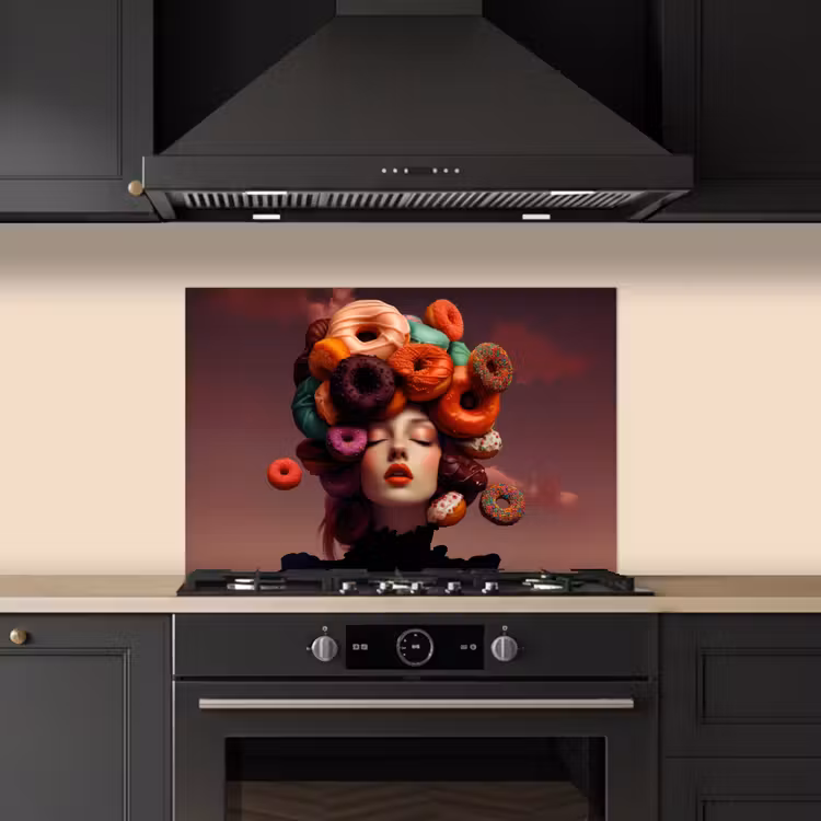 Spatscherm keuken - Vrouw - Donuts - Kleurrijk — 2