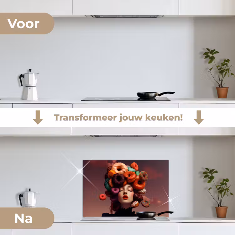 Spatscherm keuken - Vrouw - Donuts - Kleurrijk — 3