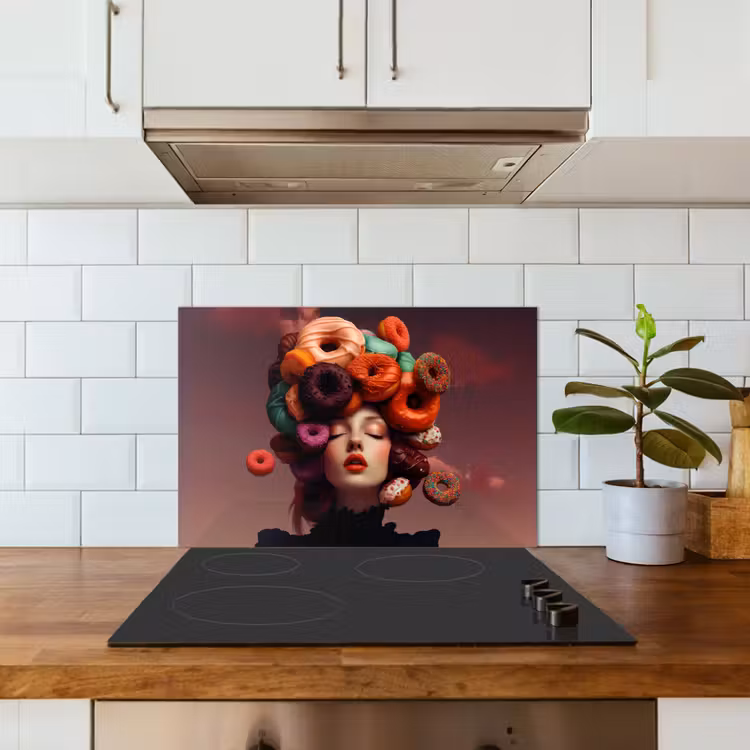 Spatscherm keuken - Vrouw - Donuts - Kleurrijk — 6