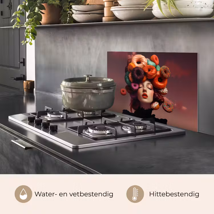 Spatscherm keuken - Vrouw - Donuts - Kleurrijk — 7