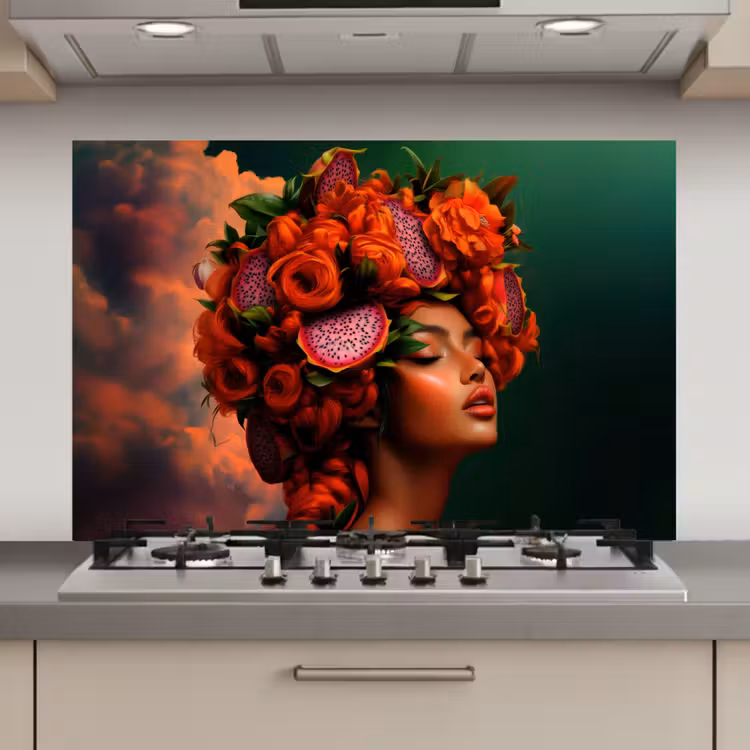 Spatscherm keuken - Vrouw - Drankenfruit - Rozen — 1