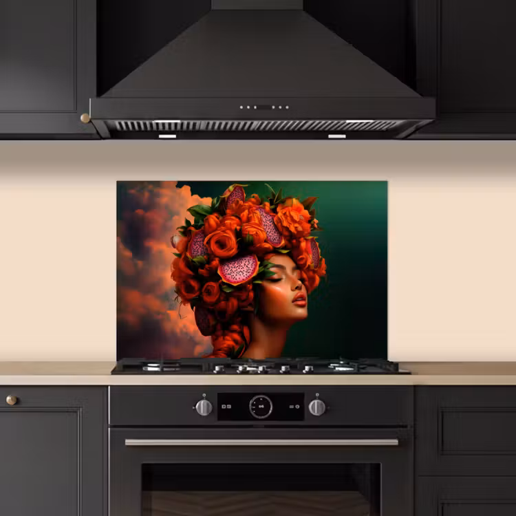 Spatscherm keuken - Vrouw - Drankenfruit - Rozen — 2