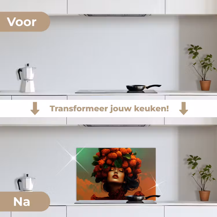 Spatscherm keuken - Vrouw - Frambozen - Bladeren — 3