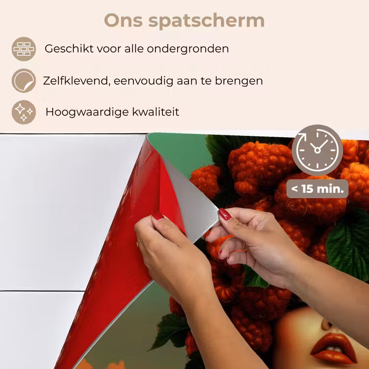 Spatscherm keuken - Vrouw - Frambozen - Bladeren — 4