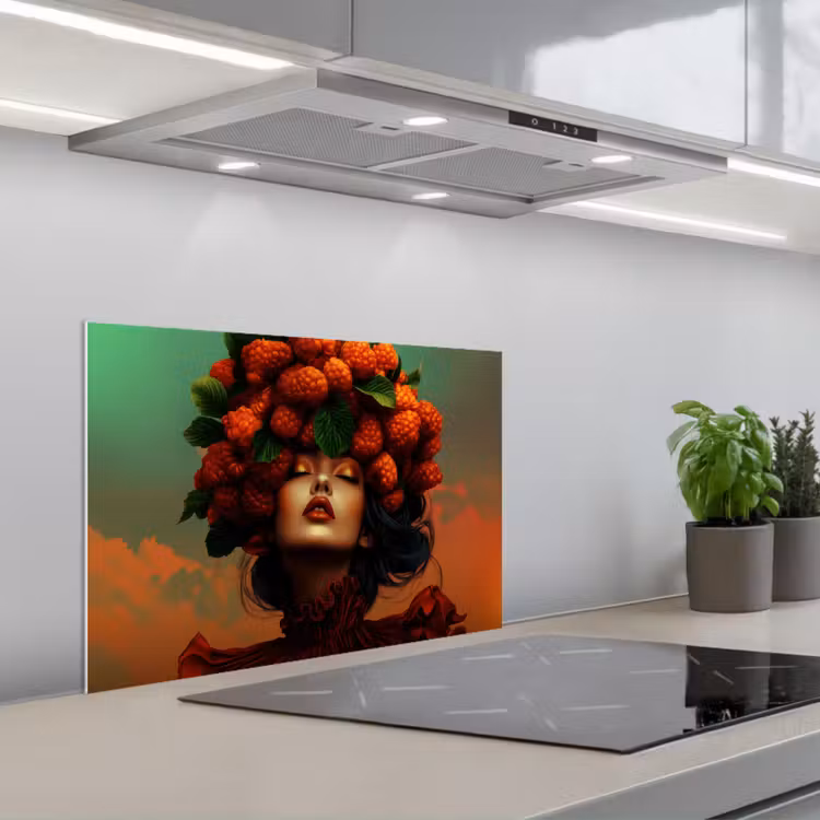 Spatscherm keuken - Vrouw - Frambozen - Bladeren — 5