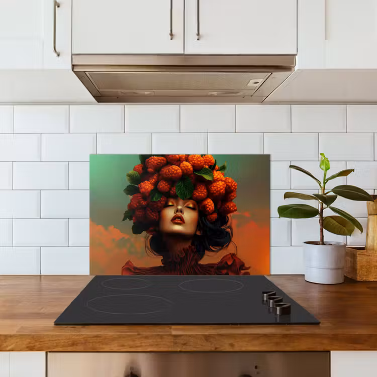 Spatscherm keuken - Vrouw - Frambozen - Bladeren — 6