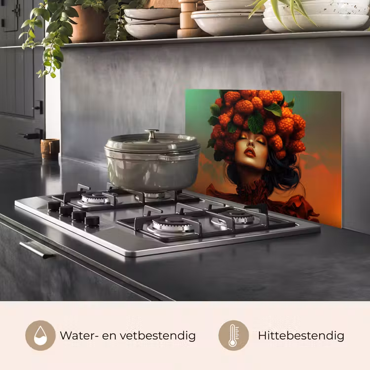 Spatscherm keuken - Vrouw - Frambozen - Bladeren — 7