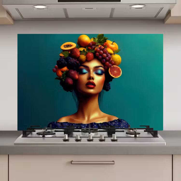 Spatscherm keuken - Vrouw - Hoodtooi - Tropisch - Fruit - Druiven — 1