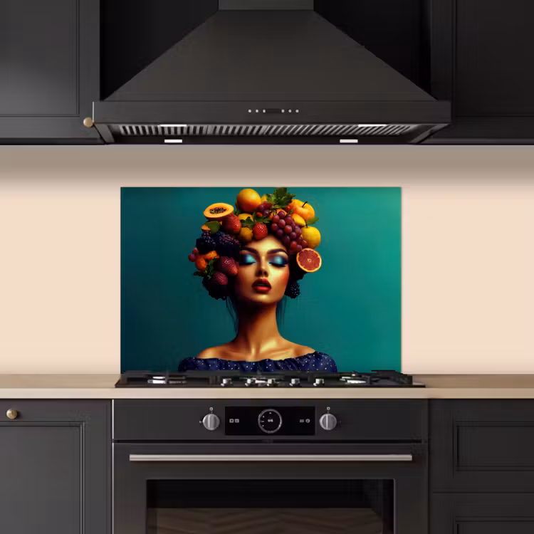 Spatscherm keuken - Vrouw - Hoodtooi - Tropisch - Fruit - Druiven — 2