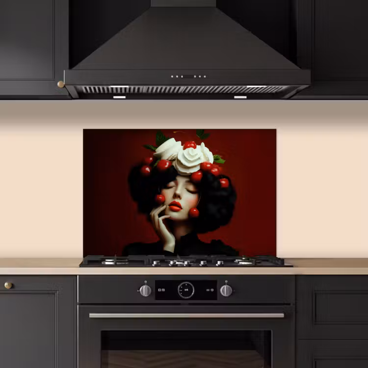 Spatscherm keuken - Vrouw - Kersen - Slagroom — 2