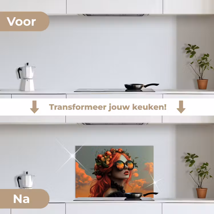 Spatscherm keuken - Vrouw - Kroon - Tomaat - Bascilicum - Zonnebril — 3