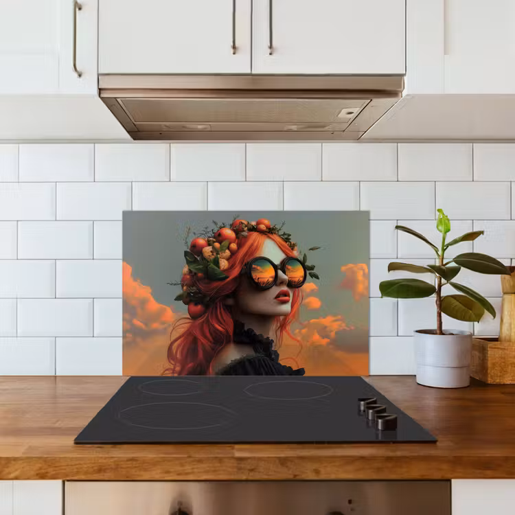Spatscherm keuken - Vrouw - Kroon - Tomaat - Bascilicum - Zonnebril — 6