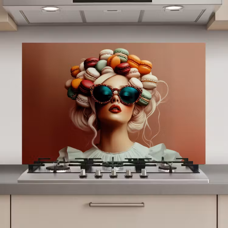 Spatscherm keuken - Vrouw - Macarons - Bril — 1