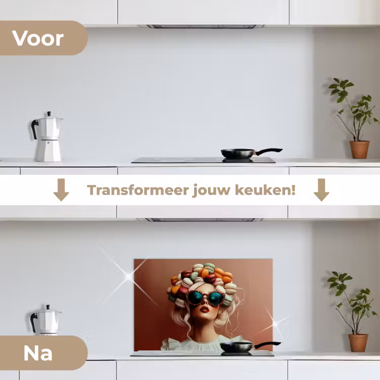 Spatscherm keuken - Vrouw - Macarons - Bril — 3