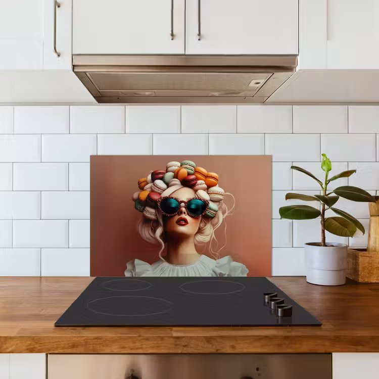 Spatscherm keuken - Vrouw - Macarons - Bril — 6