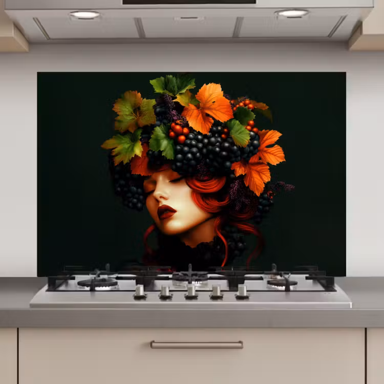 Spatscherm keuken - Vrouw - Rood - Groen - Druiven — 1