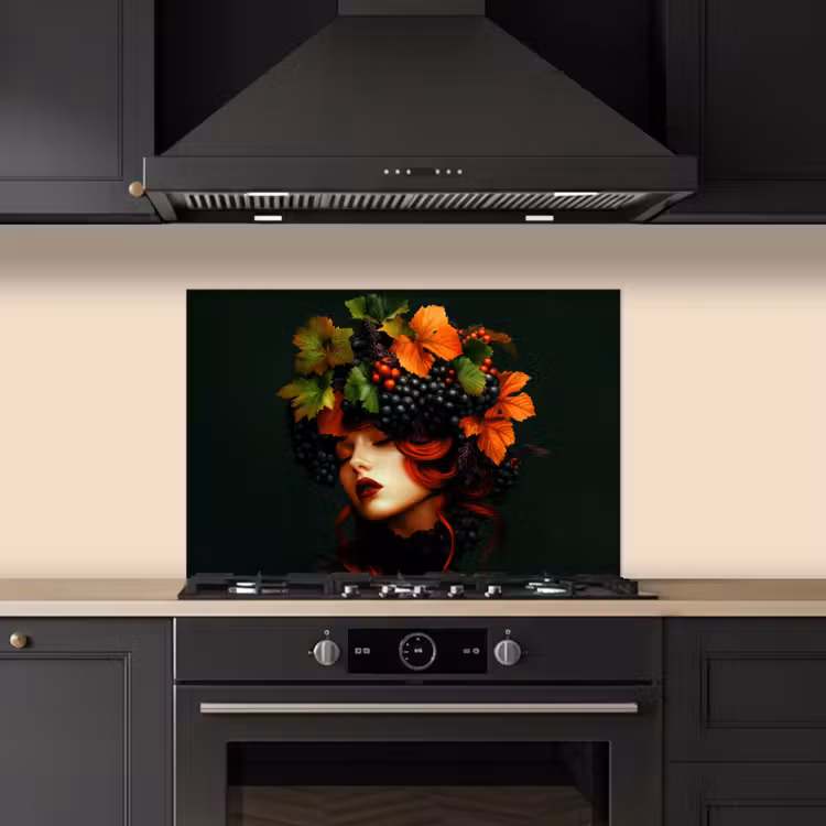 Spatscherm keuken - Vrouw - Rood - Groen - Druiven — 2
