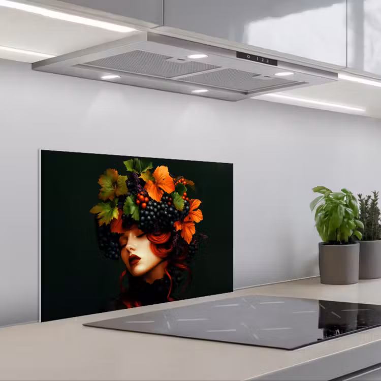 Spatscherm keuken - Vrouw - Rood - Groen - Druiven — 5