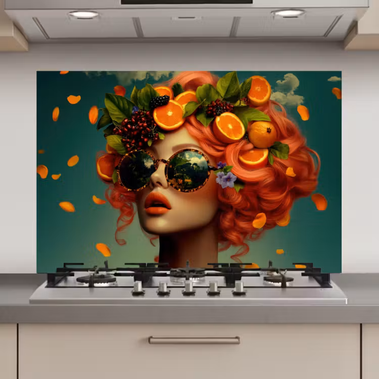 Spatscherm keuken - Vrouw - Sinaasappel - Bessen - Oranje — 1