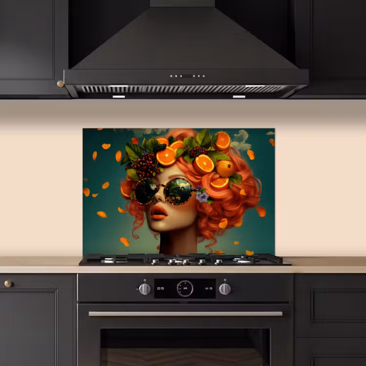 Spatscherm keuken - Vrouw - Sinaasappel - Bessen - Oranje — 2