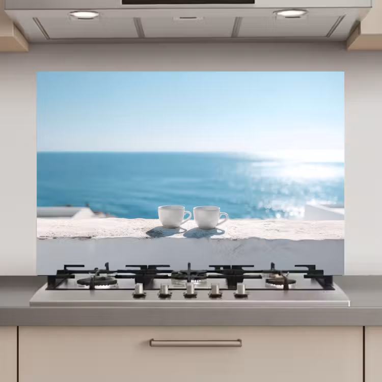Spatscherm keuken - Zee - Koffiekopjes - Zomers — 1