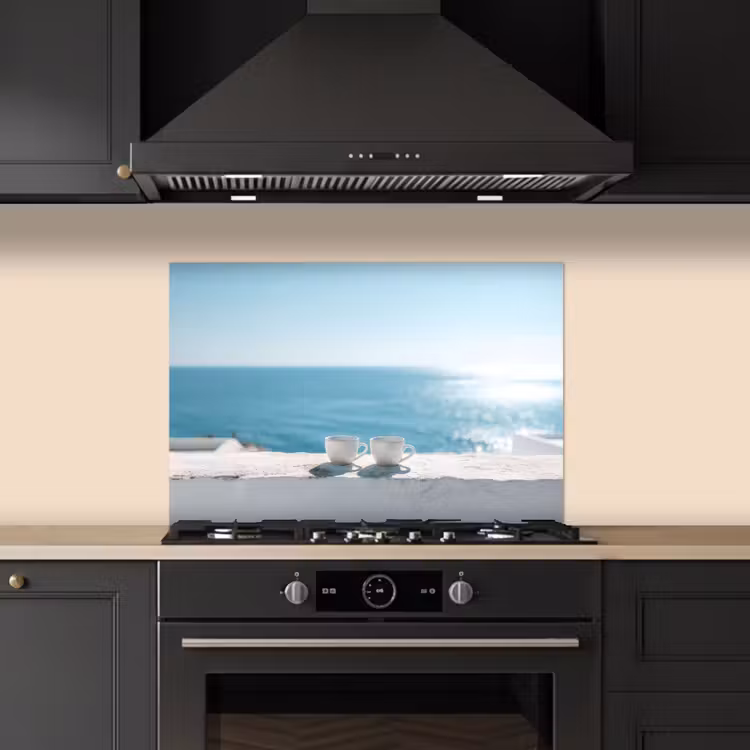 Spatscherm keuken - Zee - Koffiekopjes - Zomers — 2