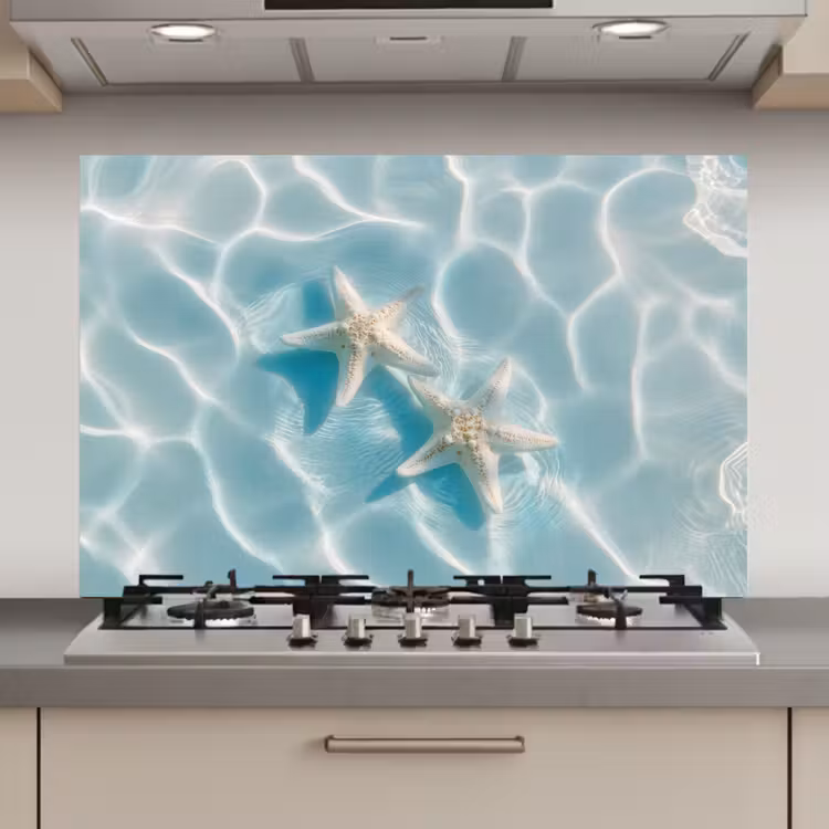 Spatscherm keuken - Zeesterren - Golvend water - Rustgevend — 1