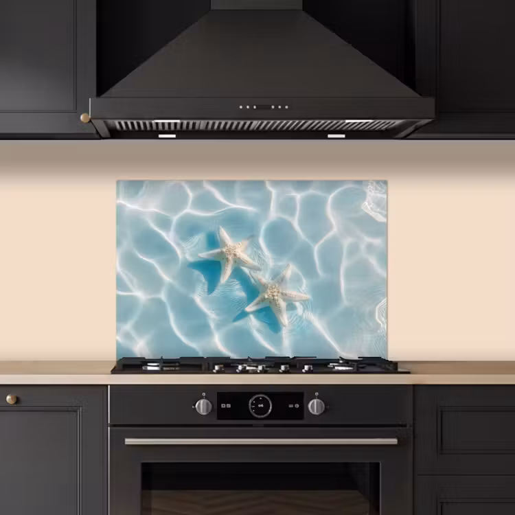 Spatscherm keuken - Zeesterren - Golvend water - Rustgevend — 2