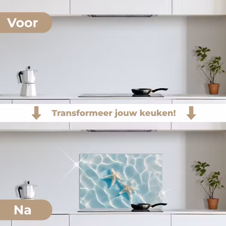 Spatscherm keuken - Zeesterren - Golvend water - Rustgevend — 3