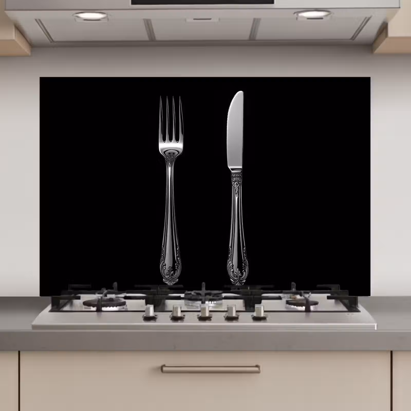 Spatscherm keuken - Vork - Mes - Zilver — 1