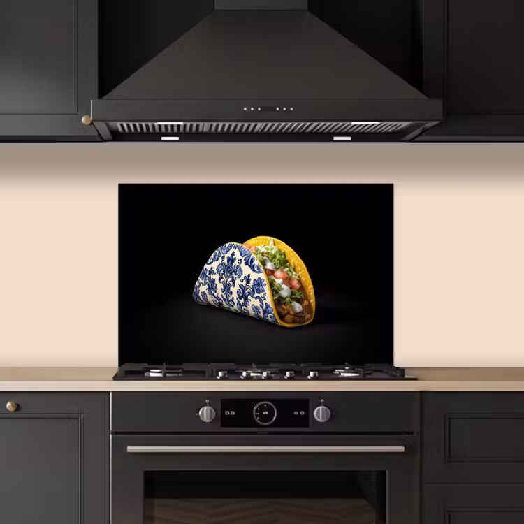 Spatscherm keuken - Taco - Vlees - Salade - Delftsblauw - Motief — 2