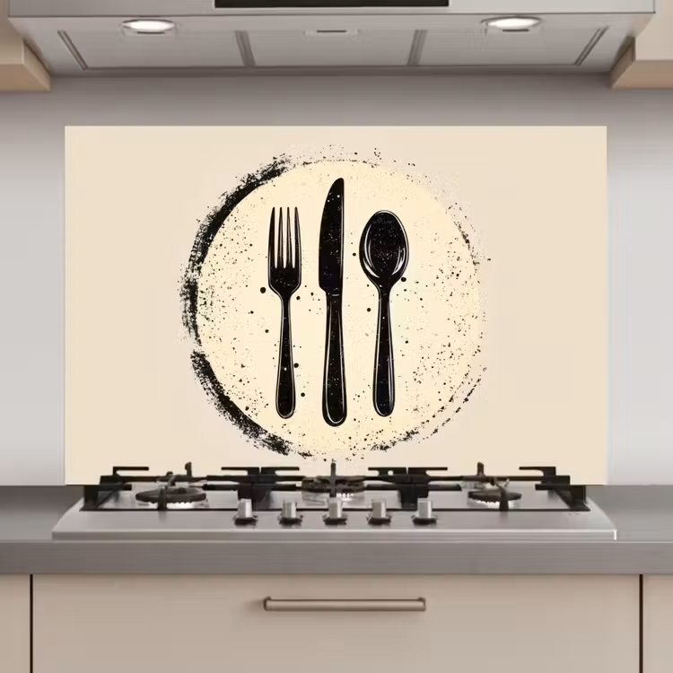 Spatscherm keuken - Zwart - Bestek - Rondje — 1