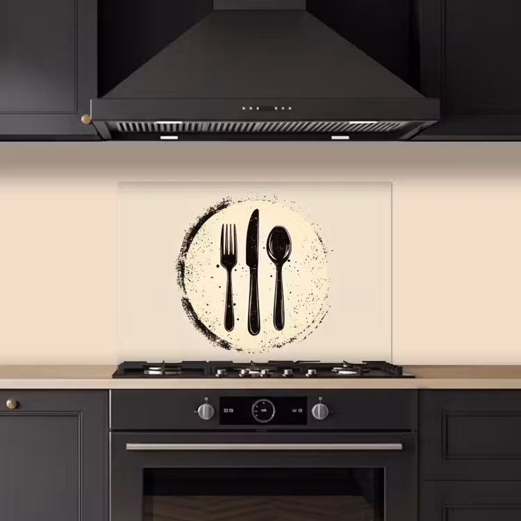 Spatscherm keuken - Zwart - Bestek - Rondje — 2