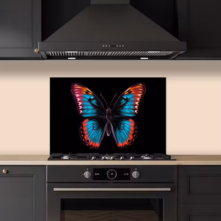 Spatscherm keuken - Vlinder - Kleuren - Dier - Zwart — 2