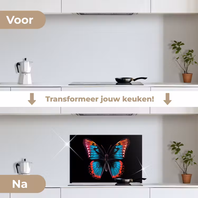 Spatscherm keuken - Vlinder - Kleuren - Dier - Zwart — 3
