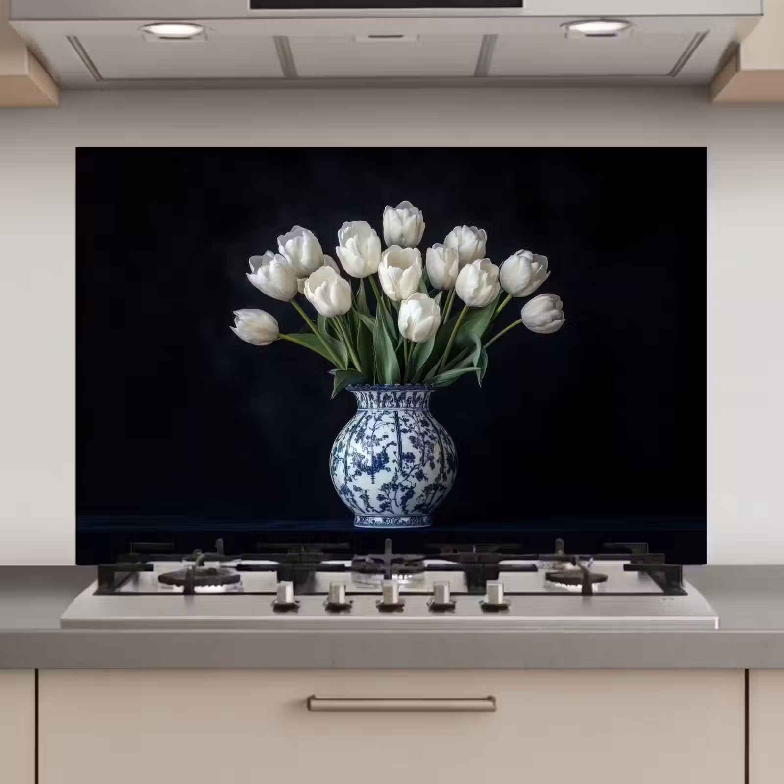 Spatscherm keuken - Wit - Bloemen - Tulpen - Vaas — 1