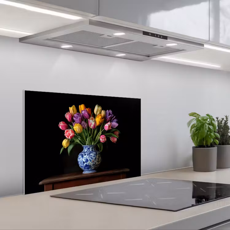 Spatscherm keuken - Tulpen - Kleuren - Hout - Vaas — 5