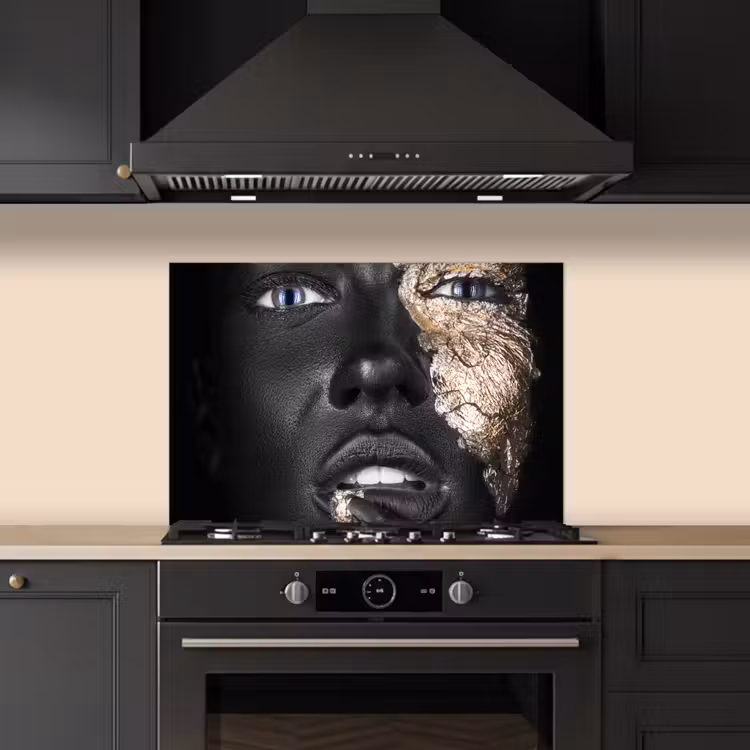 Spatscherm keuken - Vrouw - Bladgoud - Zwart - Huid - Luxe — 2