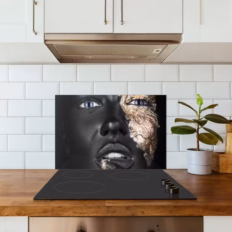Spatscherm keuken - Vrouw - Bladgoud - Zwart - Huid - Luxe — 6