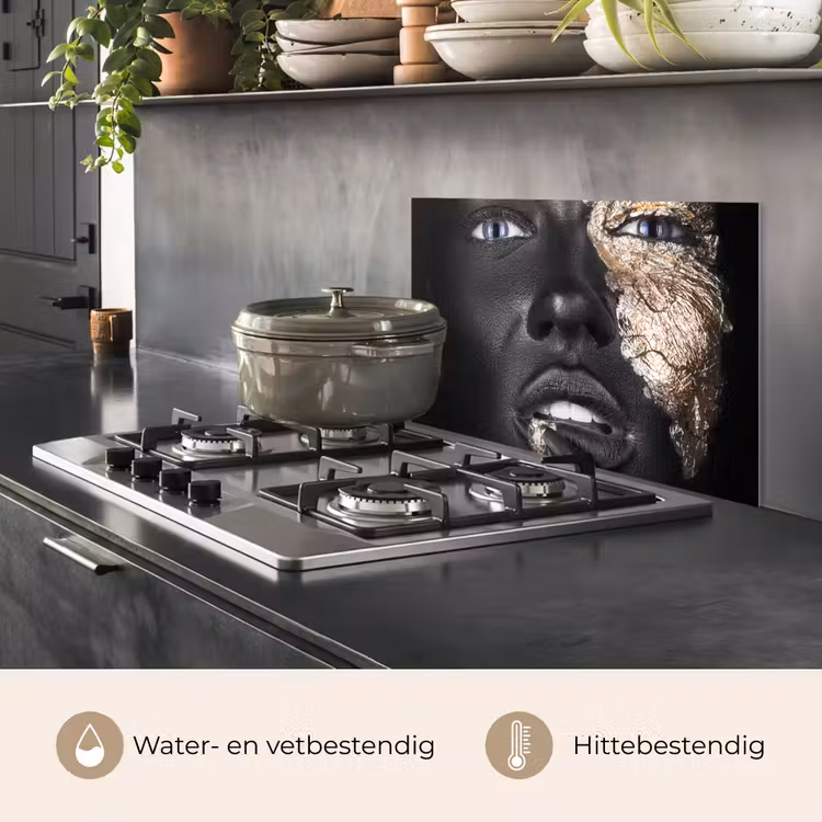 Spatscherm keuken - Vrouw - Bladgoud - Zwart - Huid - Luxe — 7