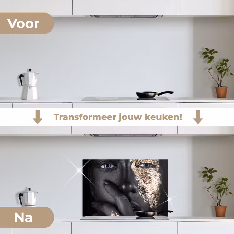 Spatscherm keuken - Vrouw - Goud - Zwart - Schmink - Luxe — 3
