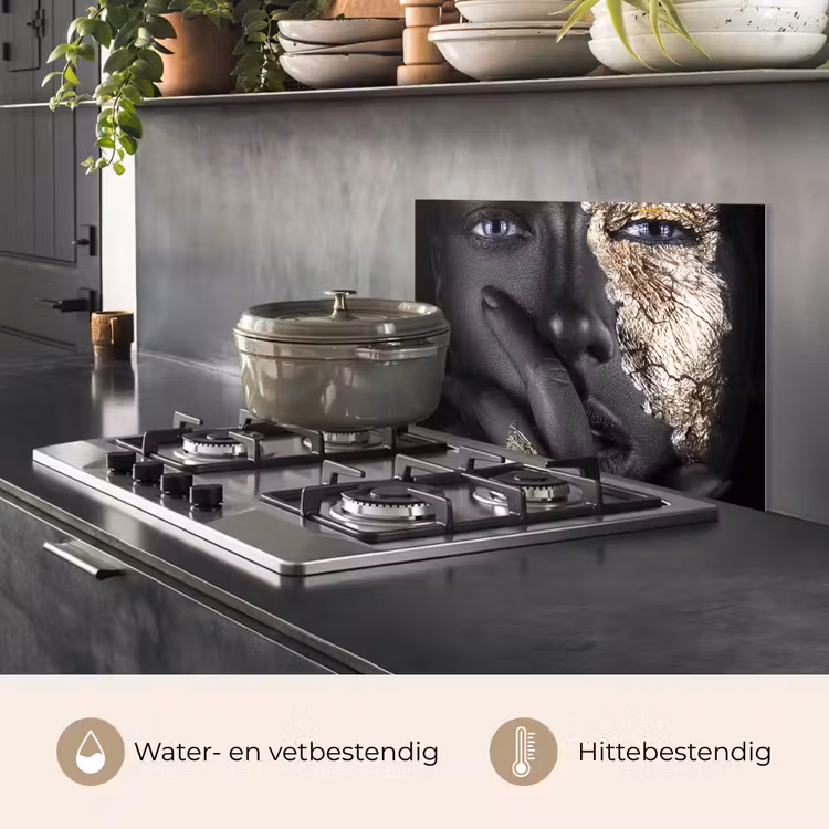 Spatscherm keuken - Vrouw - Goud - Zwart - Schmink - Luxe — 7