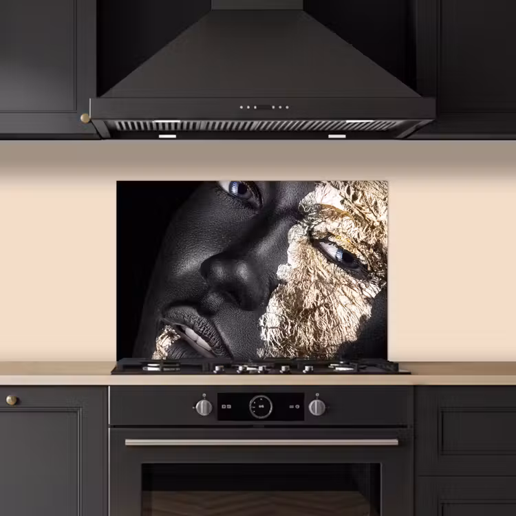 Spatscherm keuken - Vrouw - Goud - Zwart - Verf - Luxe — 2