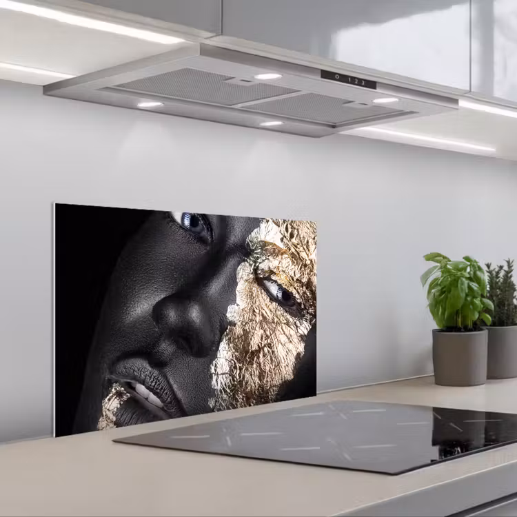 Spatscherm keuken - Vrouw - Goud - Zwart - Verf - Luxe — 5