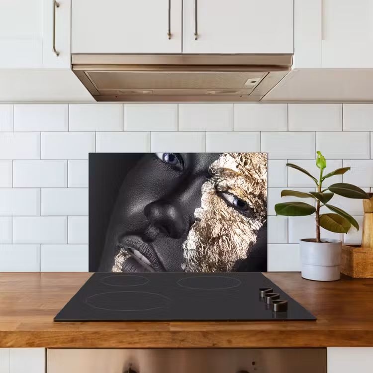 Spatscherm keuken - Vrouw - Goud - Zwart - Verf - Luxe — 6
