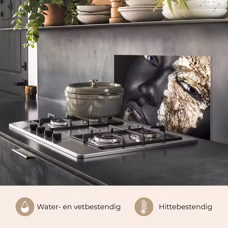 Spatscherm keuken - Vrouw - Goud - Zwart - Verf - Luxe — 7