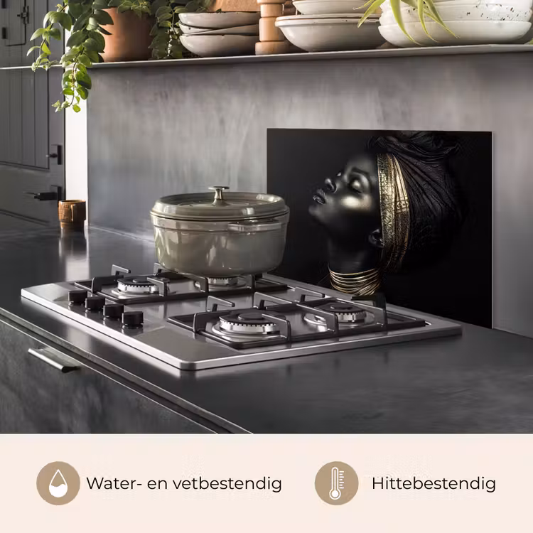 Spatscherm keuken - Vrouw - Zwart - Goud - Sieraden — 7
